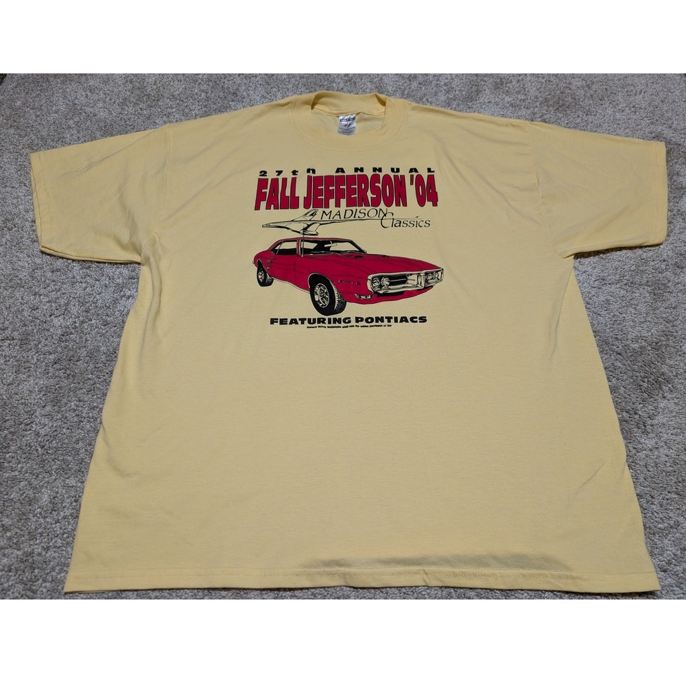 Jerzees T-Shirt Mens XL Yellow 2004 Fall Jefferson Madison Classics Pontiac Car